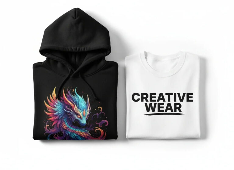 Hochwertiger Textildruck (DTG und DTF) auf einem Hoodie und T-Shirt