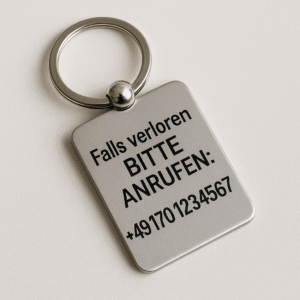 Personalisierter Schlüsselanhänger aus Metall – mit Telefonnummer