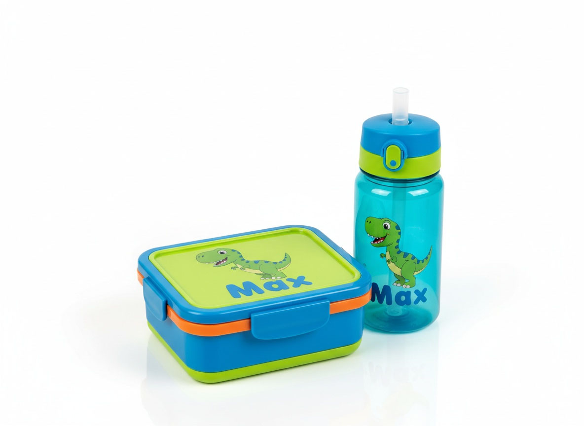 Personalisierte Geschenke für Kinder: Brotdose und Trinkflasche mit Namen