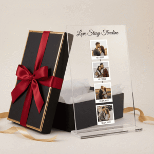 Love Story Timeline auf Acrylglas A4 – Personalisiert mit 4 Fotos